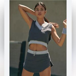 FP Movement by Free People Charcoal Gray Cropped Tennis Set with White Trim
